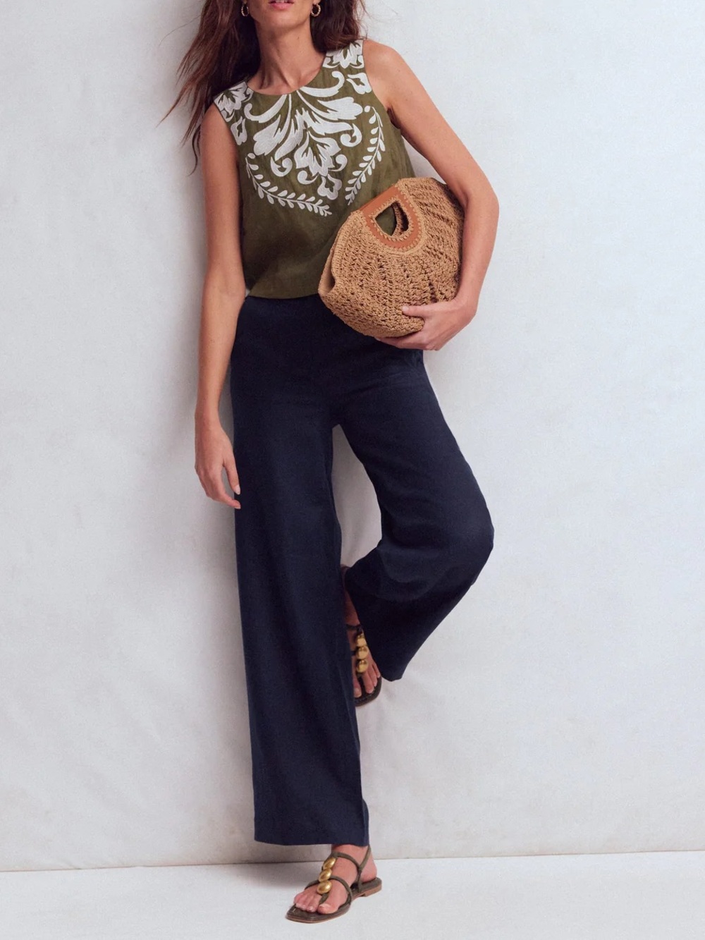 H by Halston 100% Linen Navy Blue Pants